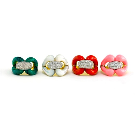 Contemporary Colored Enamel and White Topaz Ring - Picture 1 of 4